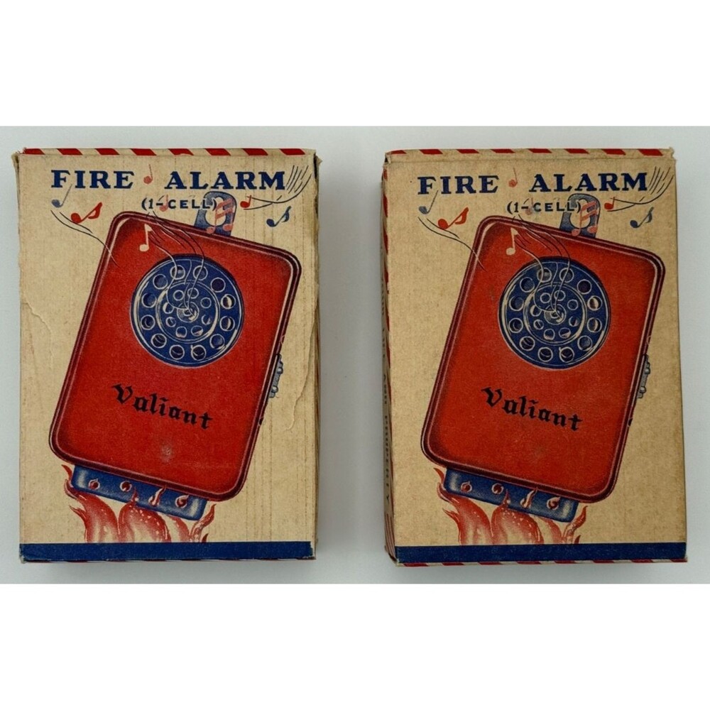 Set of 2 Red Vintage Valiant 1-Cell Fire Alarms W/ Original Box Morris Struhl